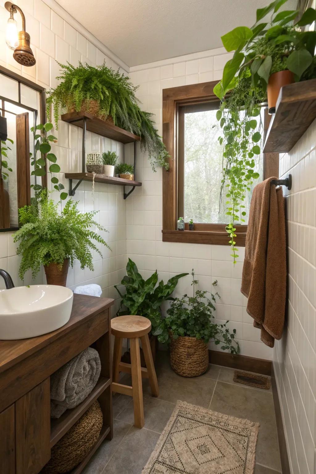 Verdant flora and brown accents engender a revitalizing natural vibe.
