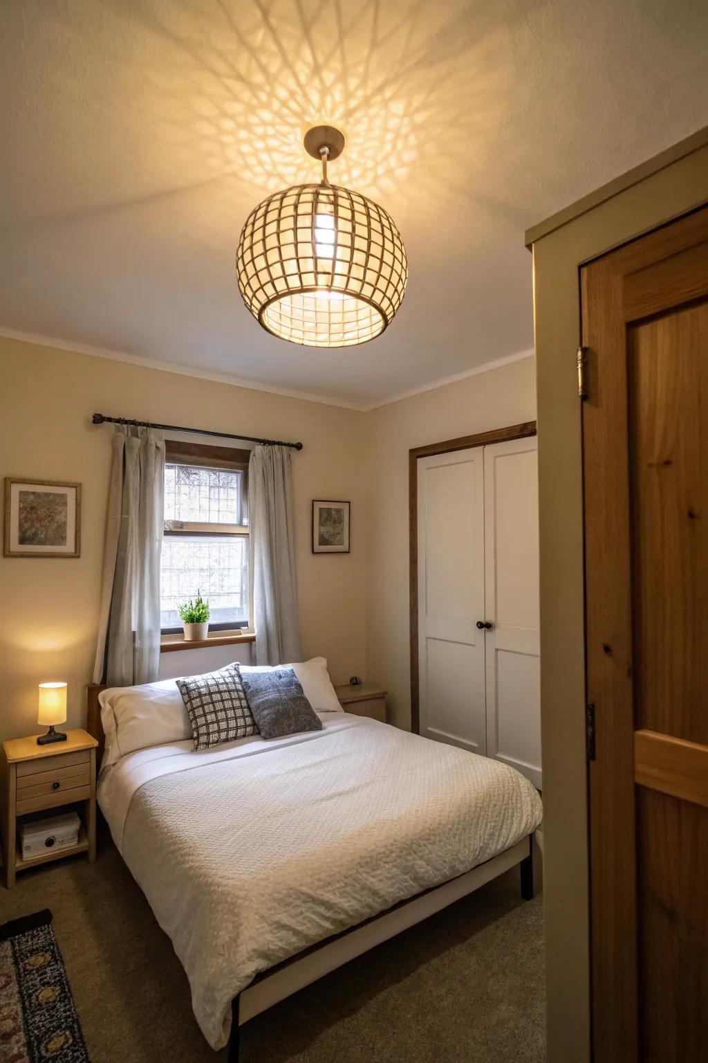 A bold light fixture adds dimension and elegance.