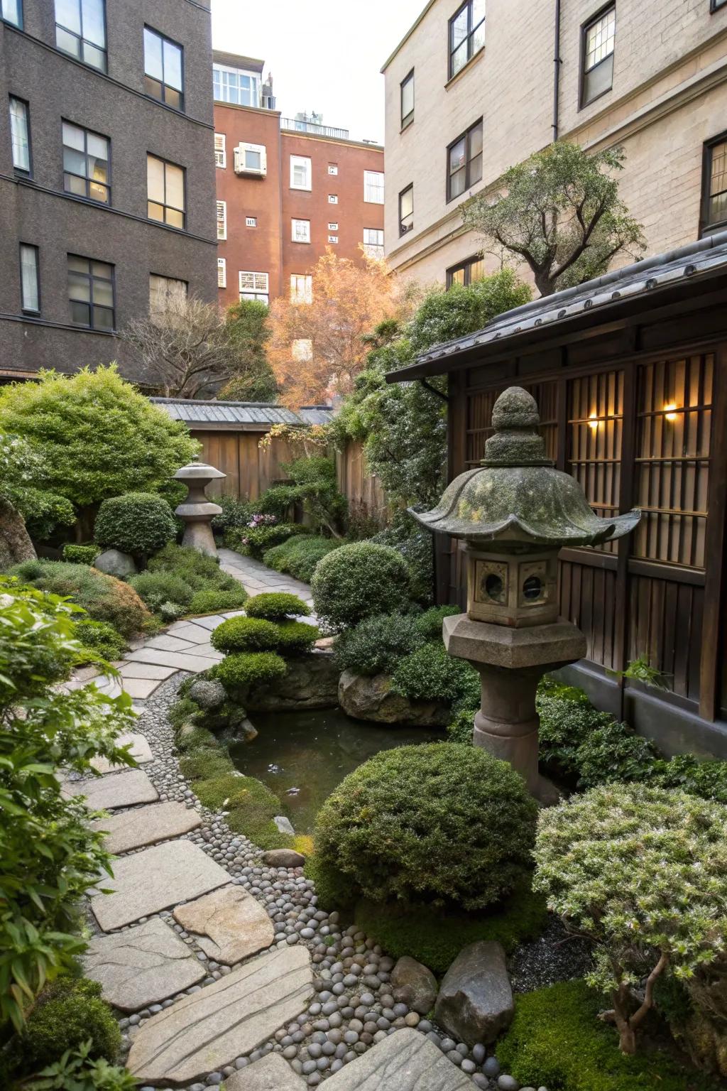 A pocket oasis situated in a compact courtyard.
