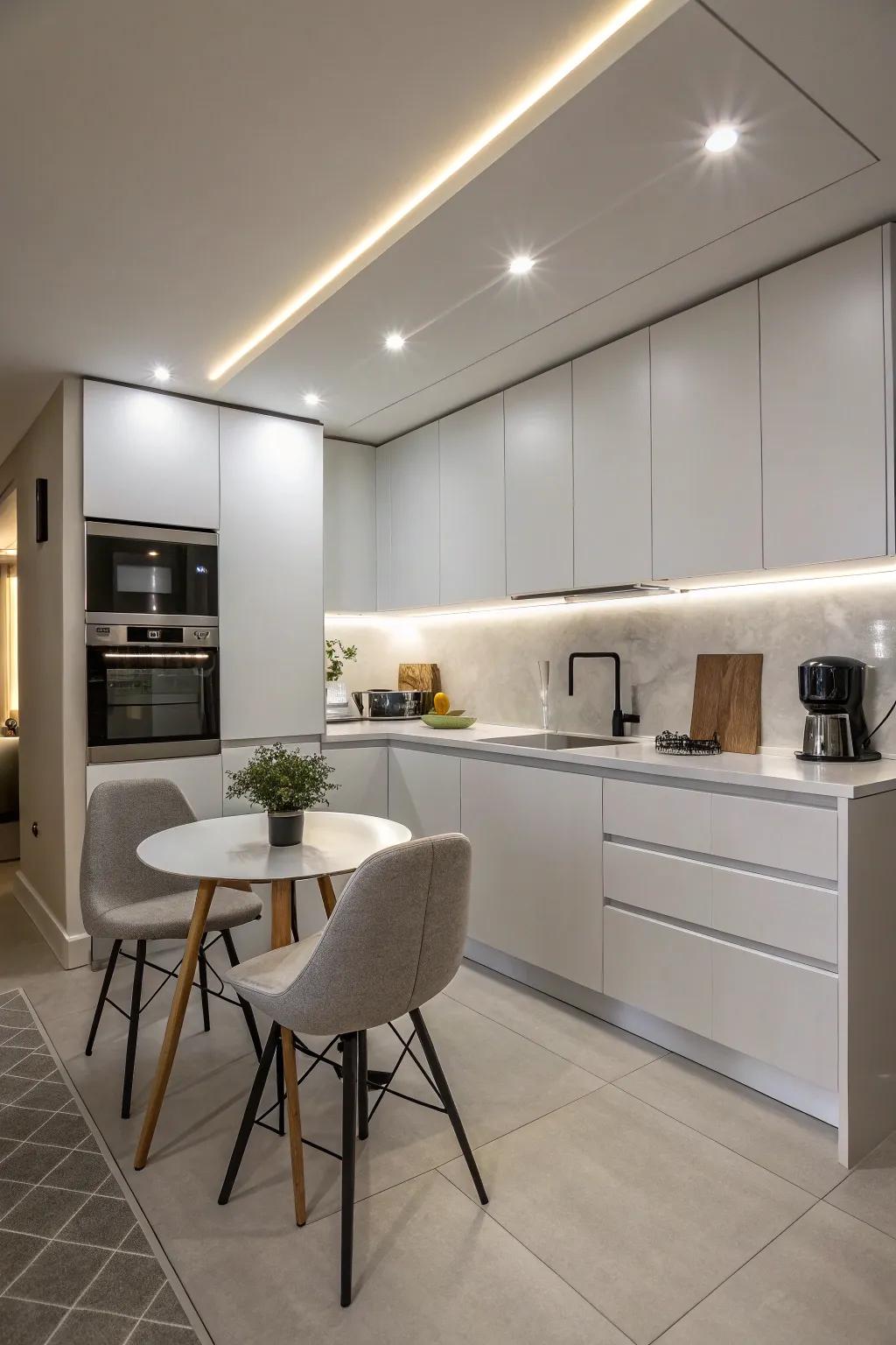 Discrete illumination characteristics ensure a sleek and modern aesthetic in smaller kitchens.