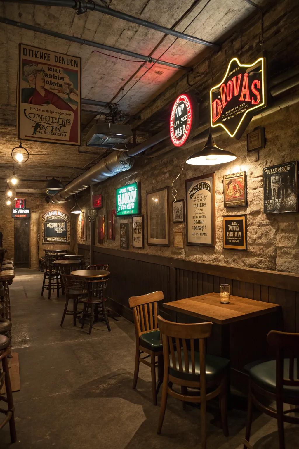 Vintage signage intensifies the authentic sensation of your speakeasy.