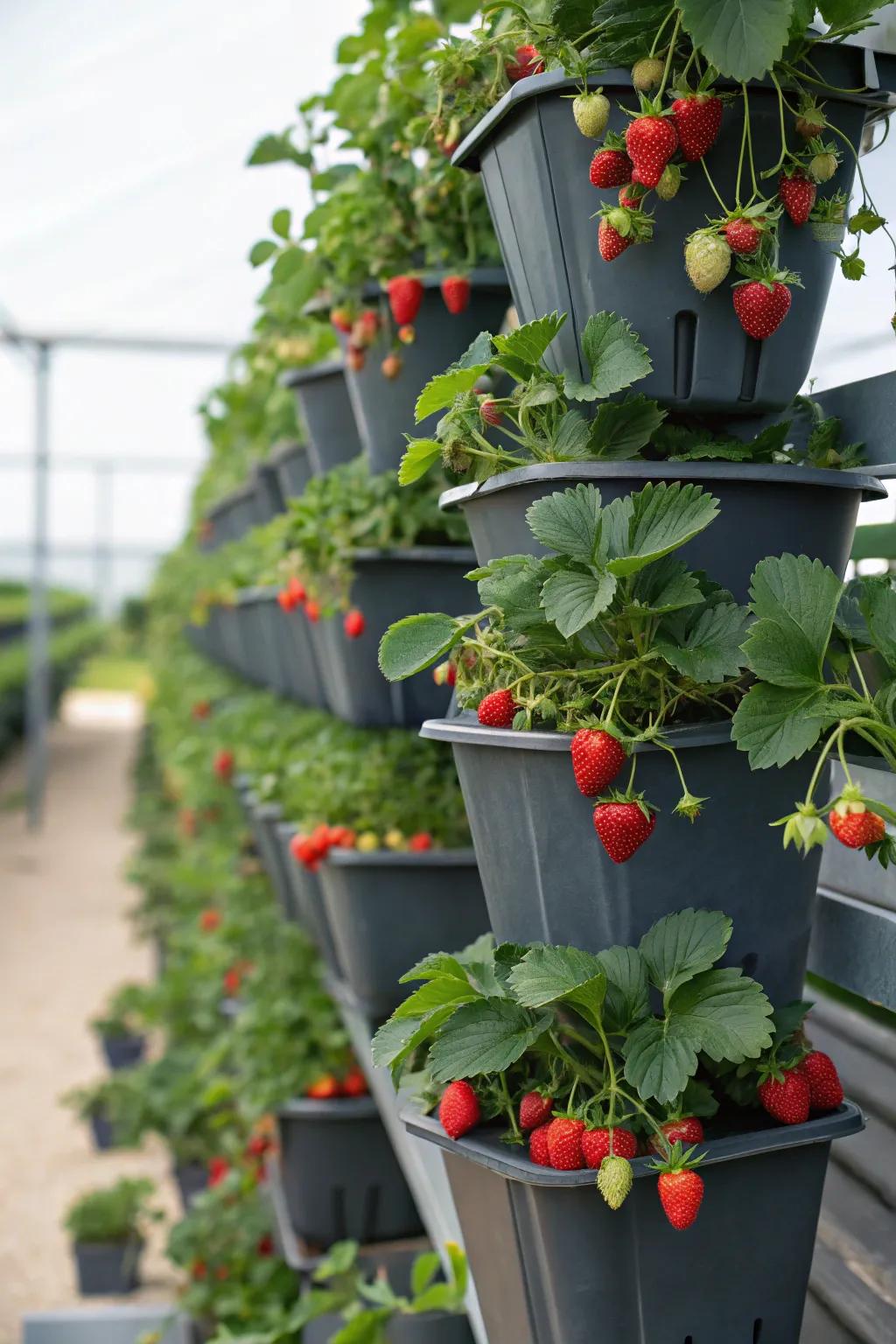 An exquisite multi-tiered garden showcasing cascading strawberries.