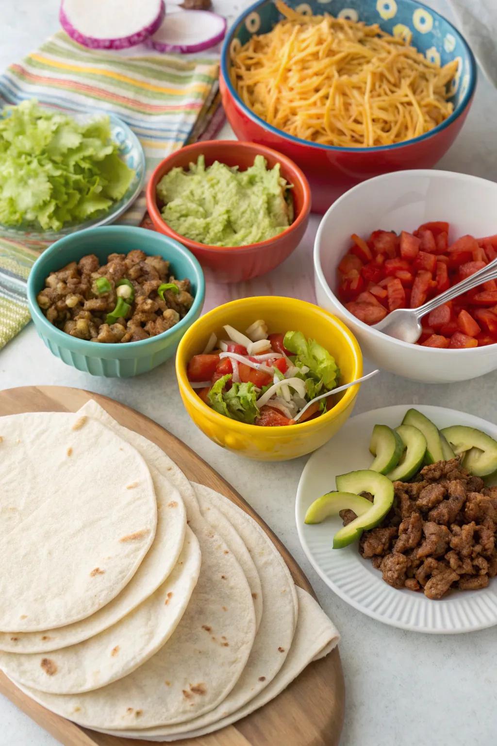 An engaging taco bar prepared for customization.