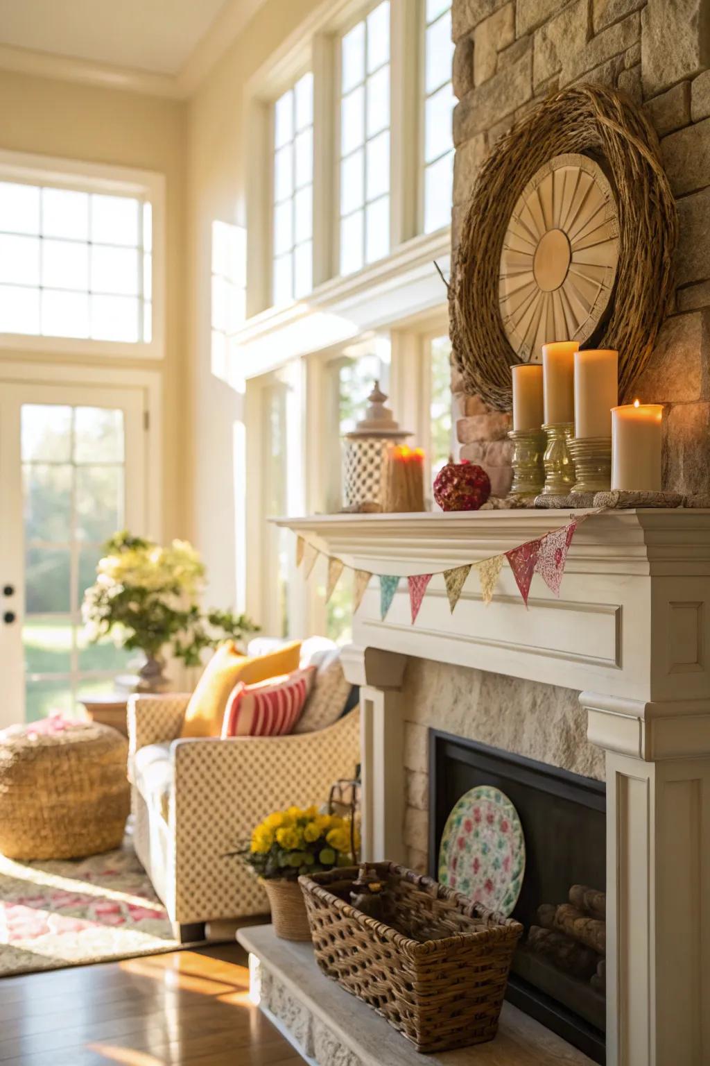 Natural illumination enhances the intrinsic beauty of your summer mantel's ornamentation.