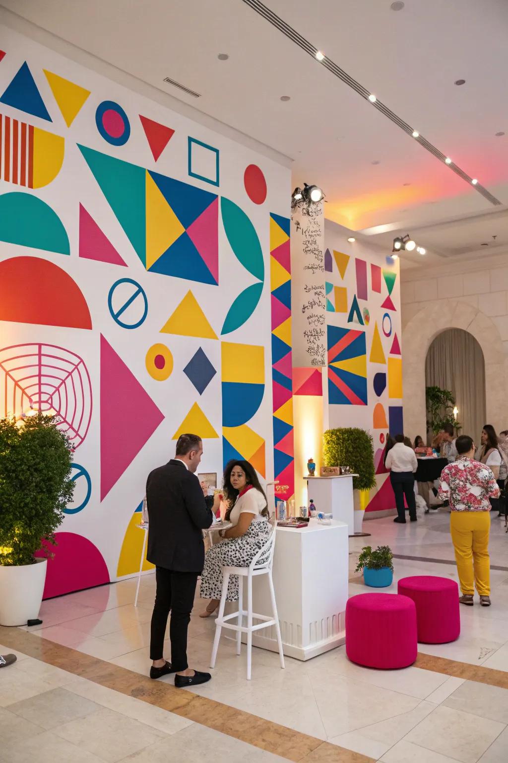 An angular chic backdrop offers a trendy, fashion-forward design.