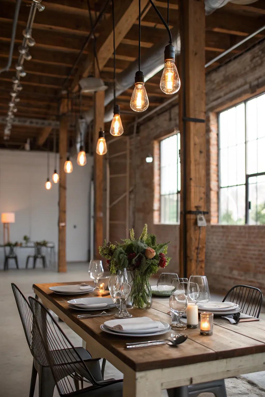 An industrial table arrangement featuring metal and timber components.