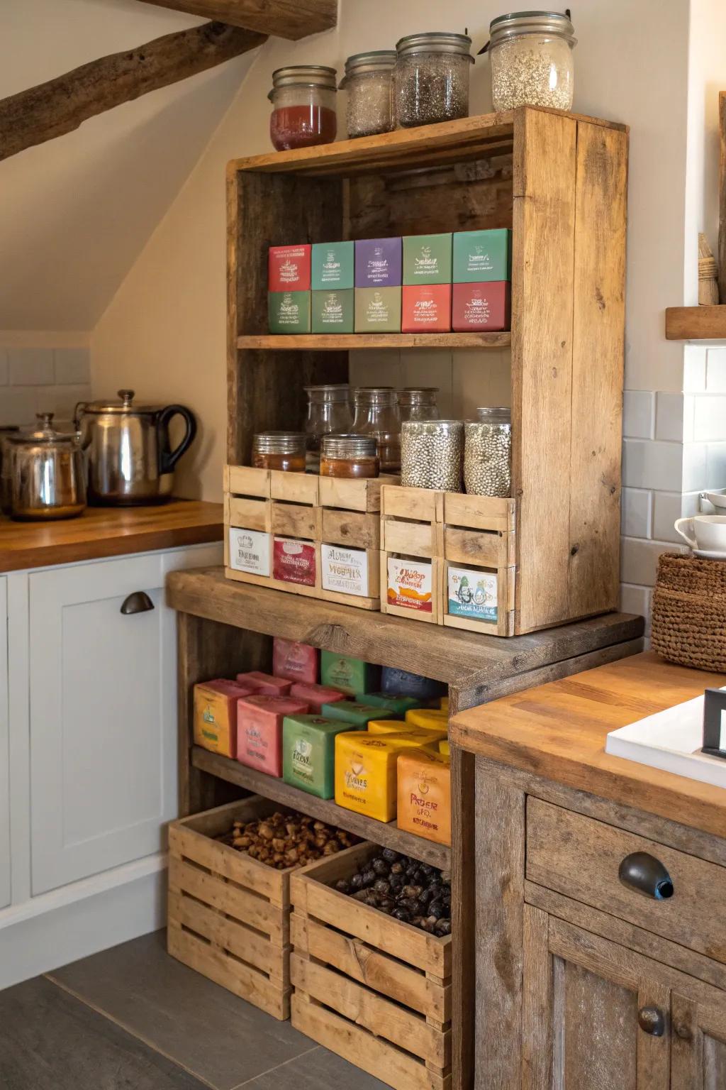 Earthen lumber crates for tea safekeeping.