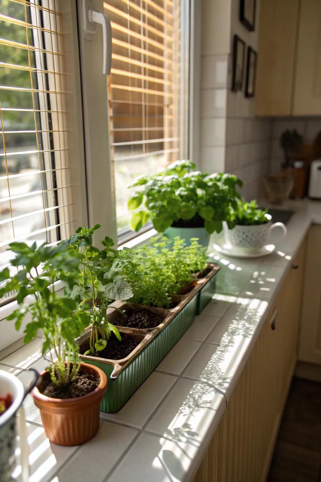 A budding miniature herb garden to welcome springtime.
