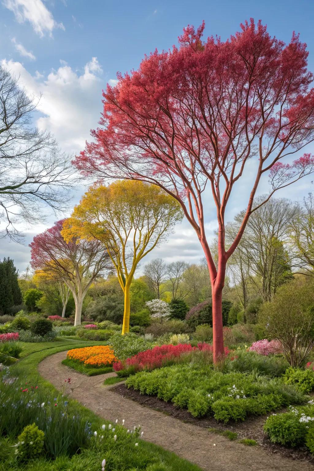 Delight visitors with unexpected tree color schemes.