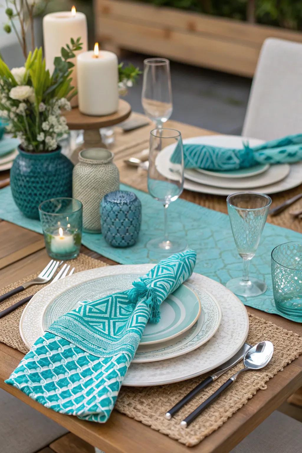 A medley of patterns forges a spirited and visually dynamic table presentation.