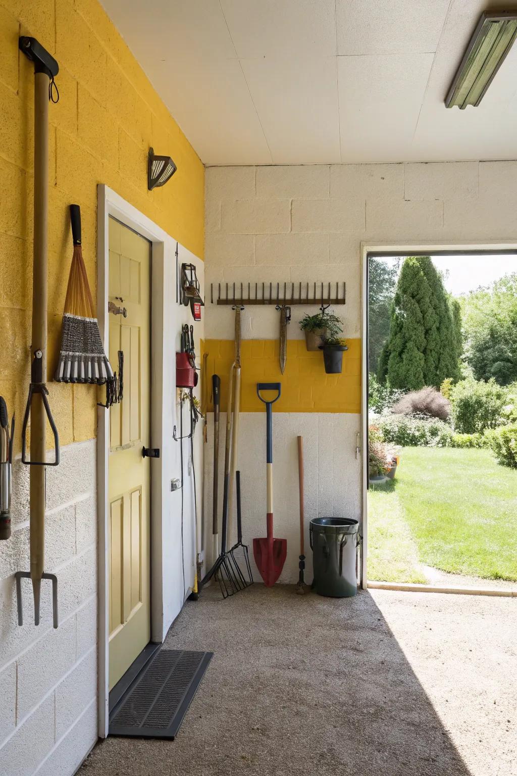 Yellow and white for a bright, sunny garage.