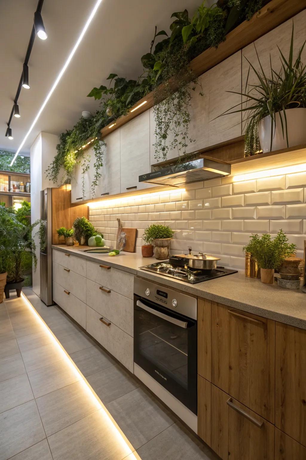 Eco-conscious LED lamps provide efficient and sustainable kitchen illumination.