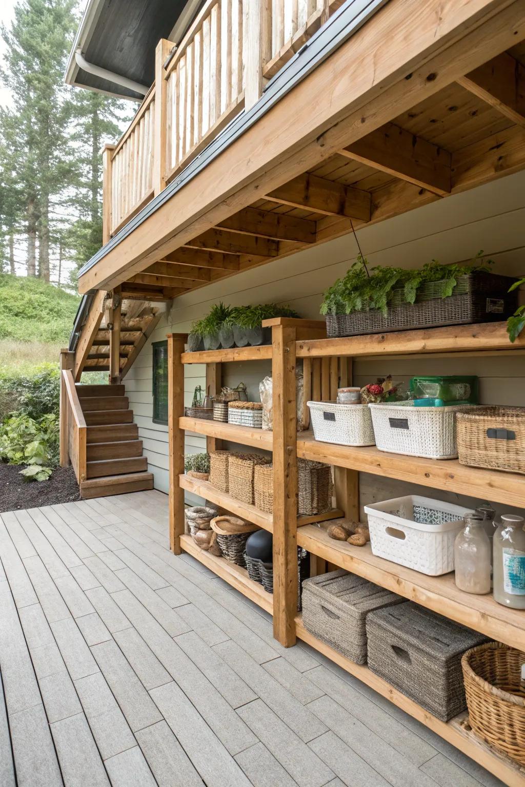 Eco-conscious solutions lend distinction and warmth to under-deck storage.
