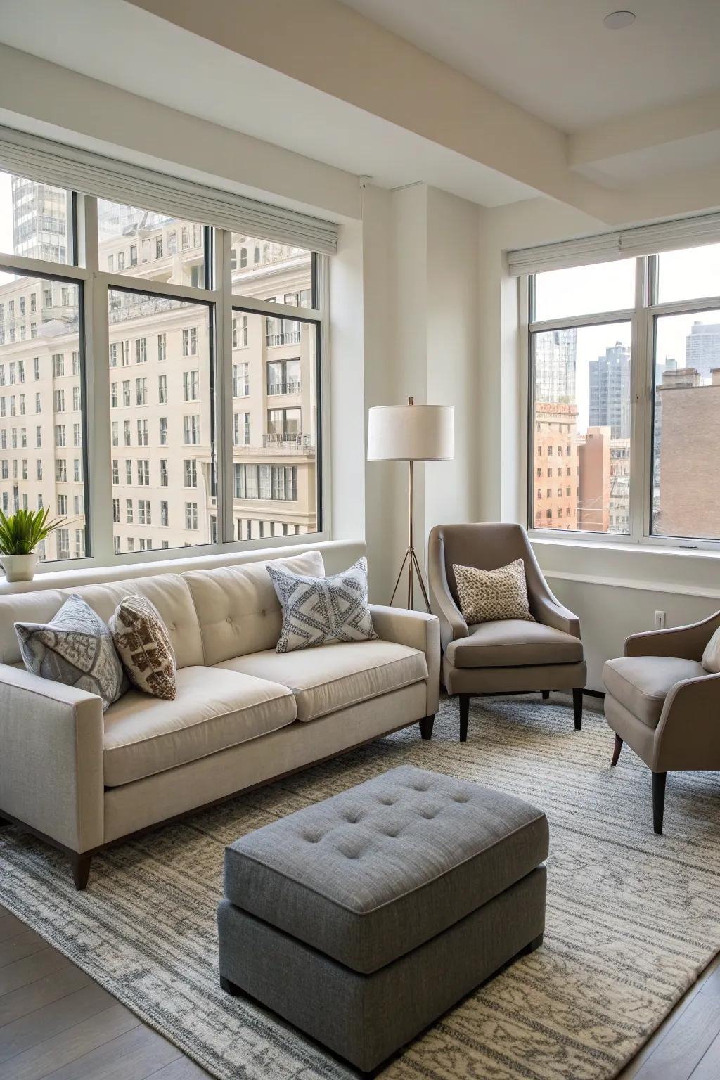 Diverse seating options provide a flexible and pleasant studio.