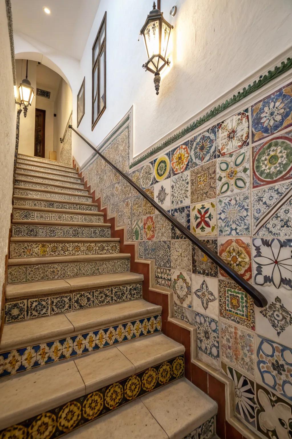 Tiled walls possess the capacity to transform your staircase into a breathtaking focal element.