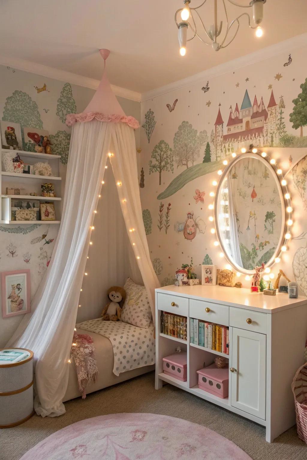 Fairy tale themes foster a magical and adventurous space.