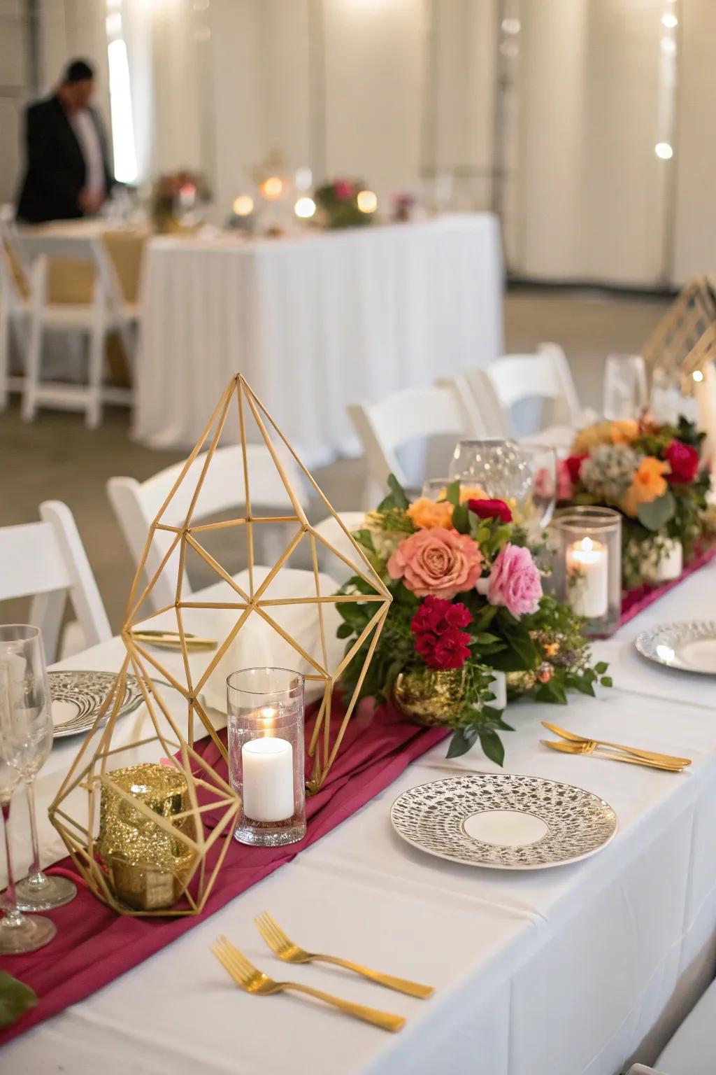 Geometric centerpieces introducing a modern spin.