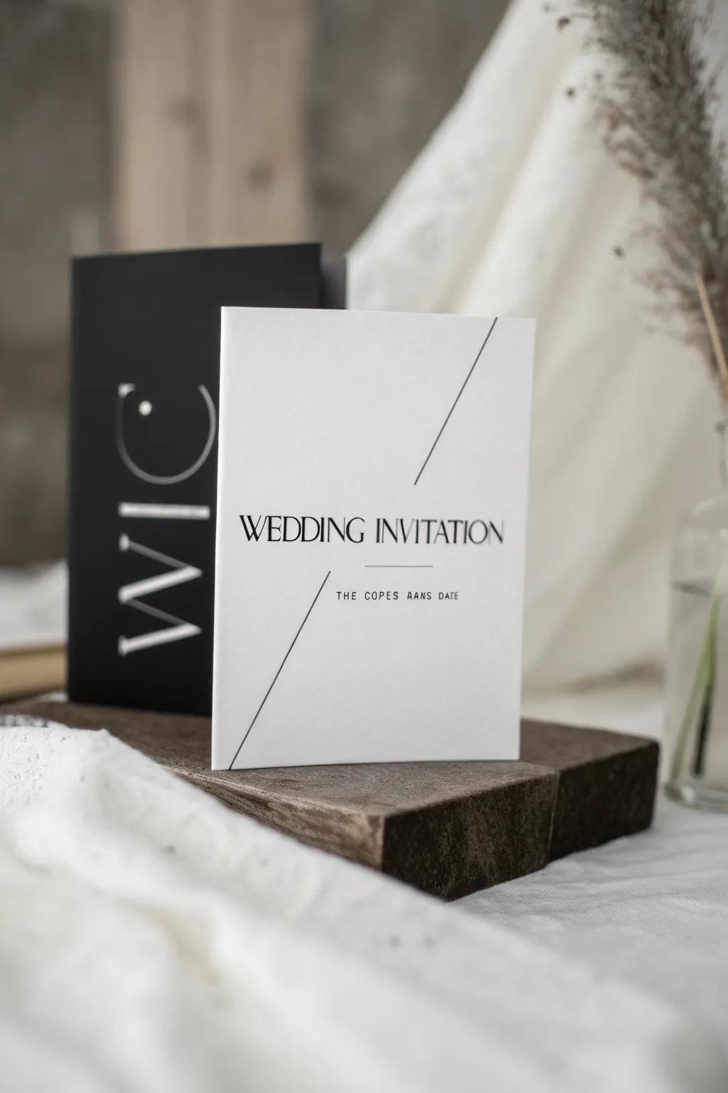 A contemporary monochrome invitation in sable and argent.