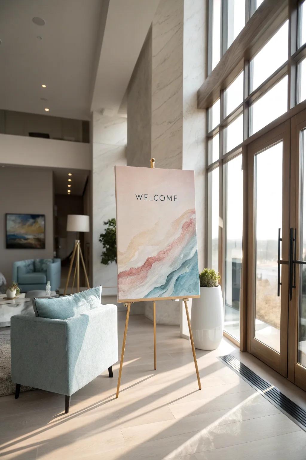 Statement with an abstract art welcome.