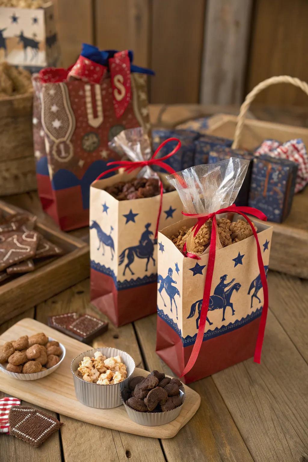 Western-themed favor bags serve as a gracious adieu for attendees.