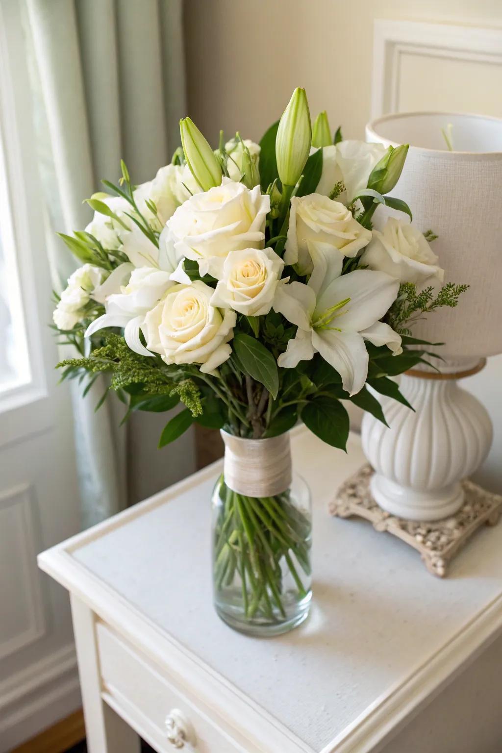 Pristine floral arrangements convey fresh elegance to your festive setting.