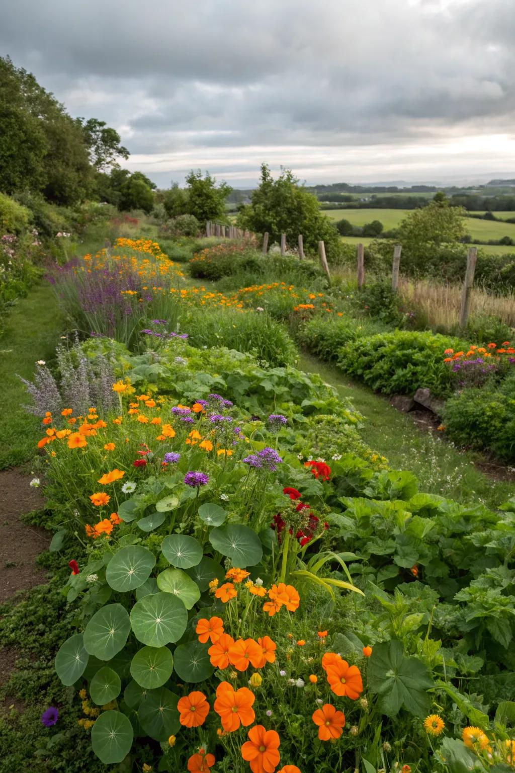 Wildflowers acting as both decoration and delicious additions to meals.