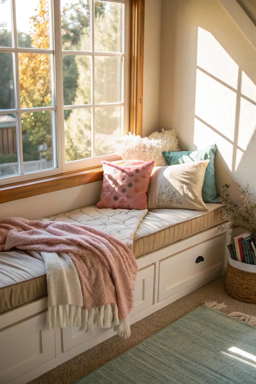 A window seat that works as a daybed.