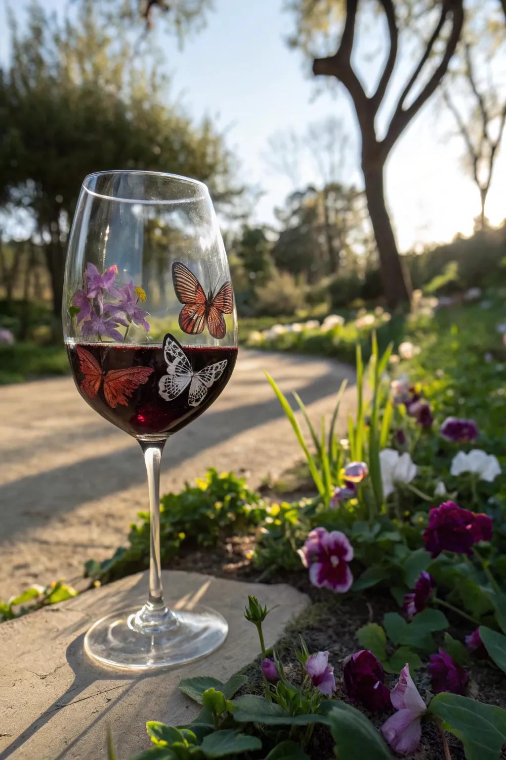 Butterfly motifs endowing your wine glass with an element of whimsy.