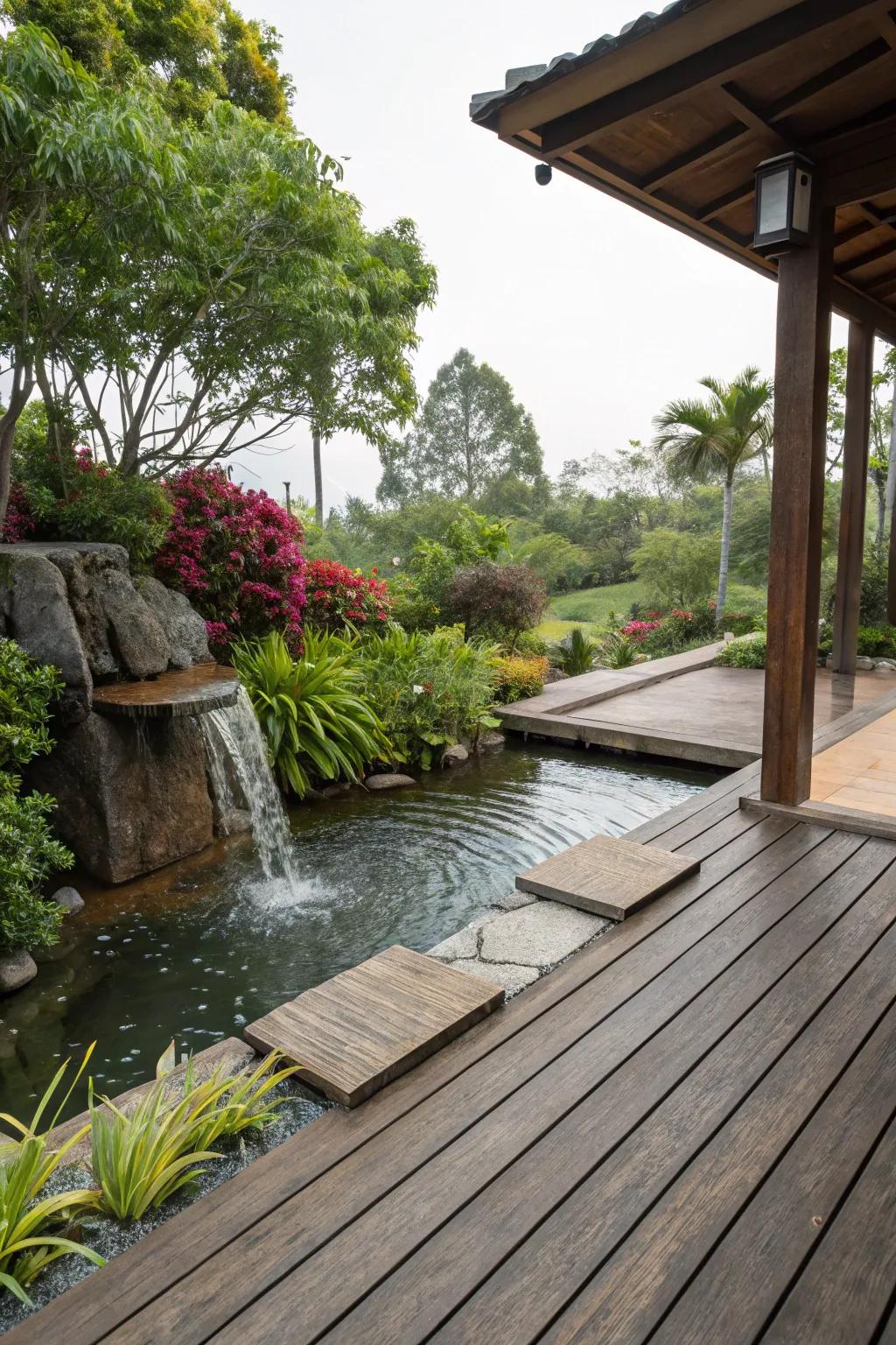 A water element imparts a serene and pacifying presence to your deck.