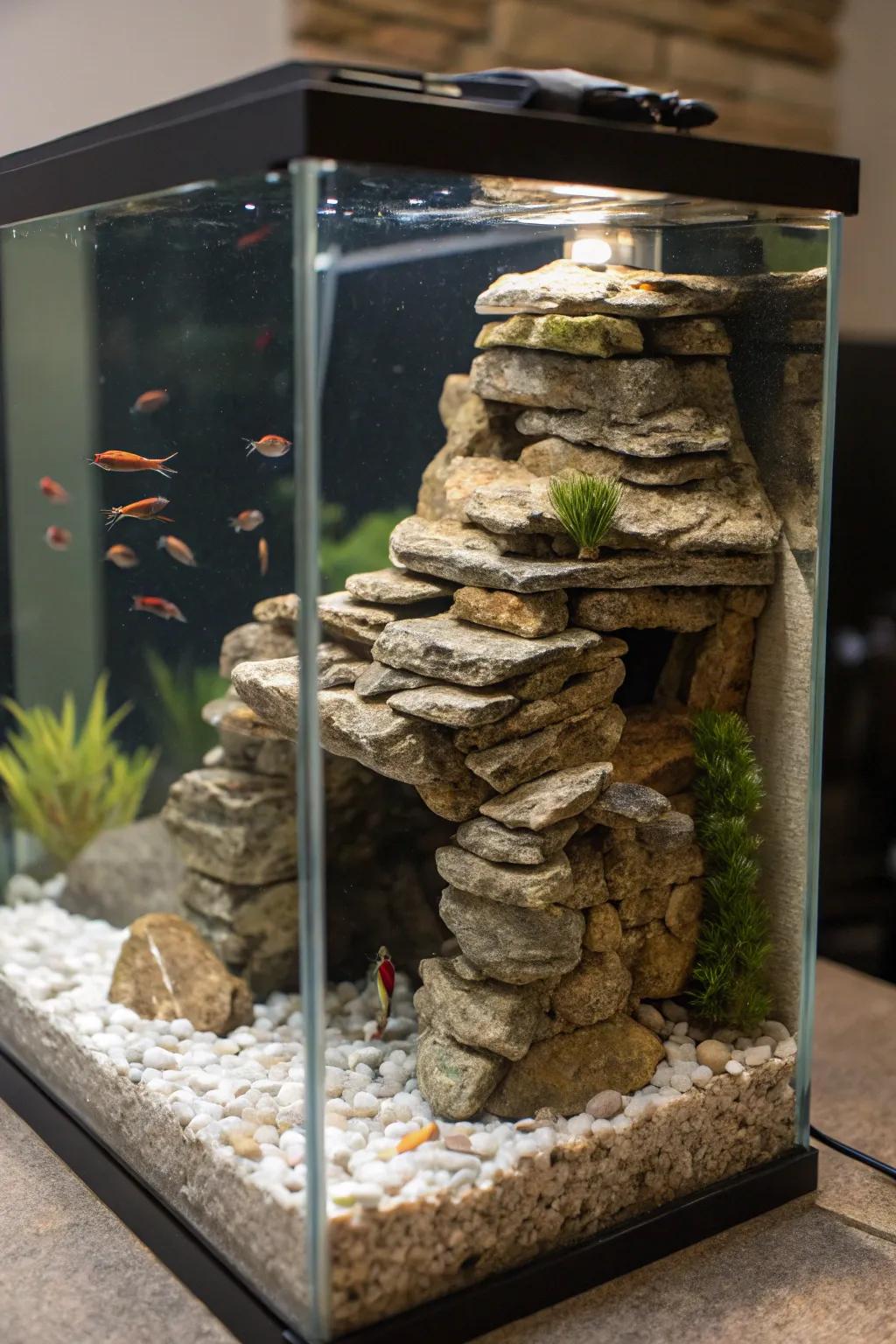A grotto sanctuary affords a convivial retreat appropriate for your piscine life.