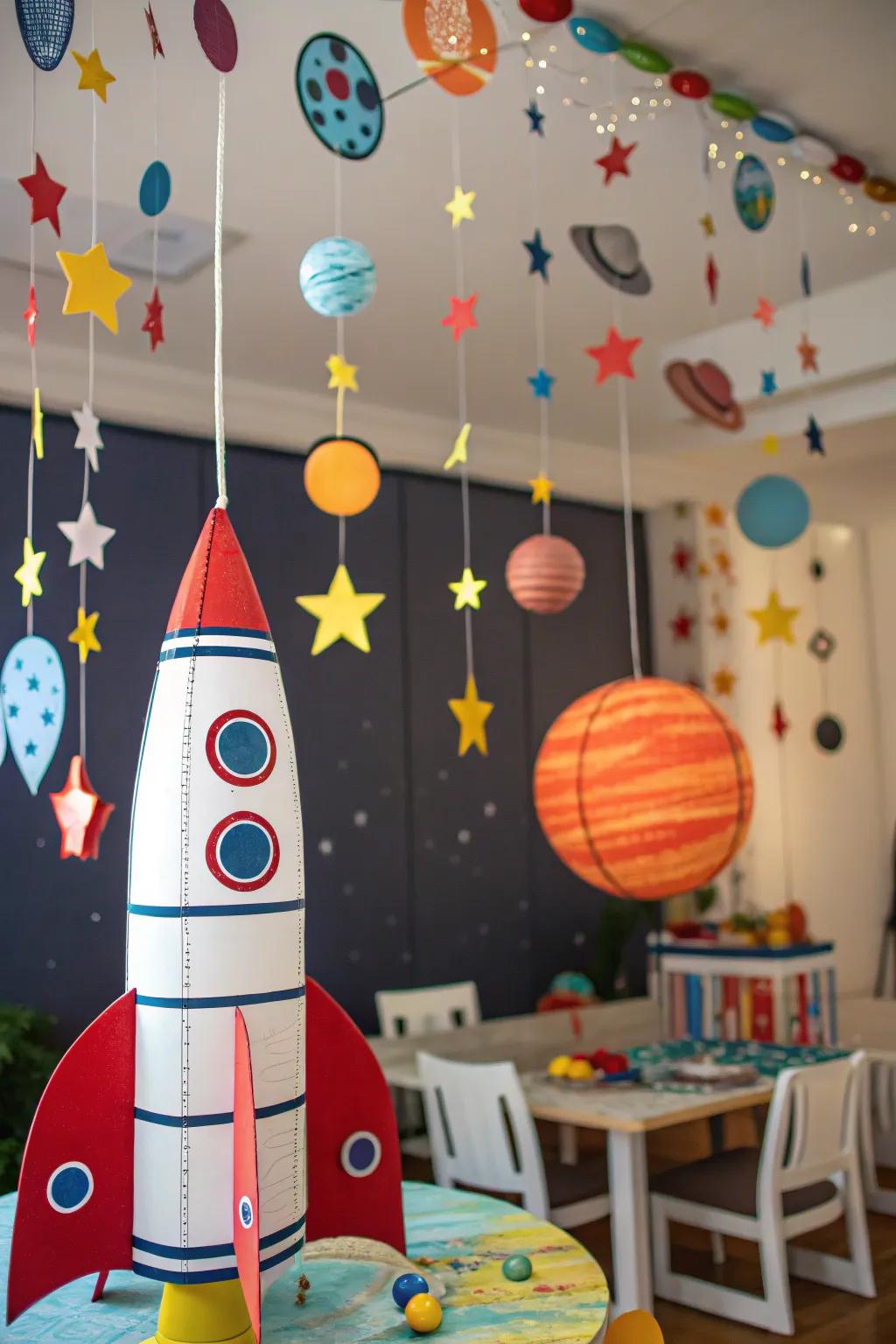 A cosmic explorer themed festivity with celestial adornments.