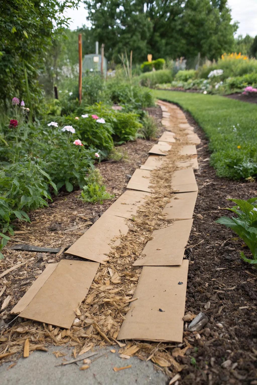 Cardboard, an eco-conscious solution for weed suppression.