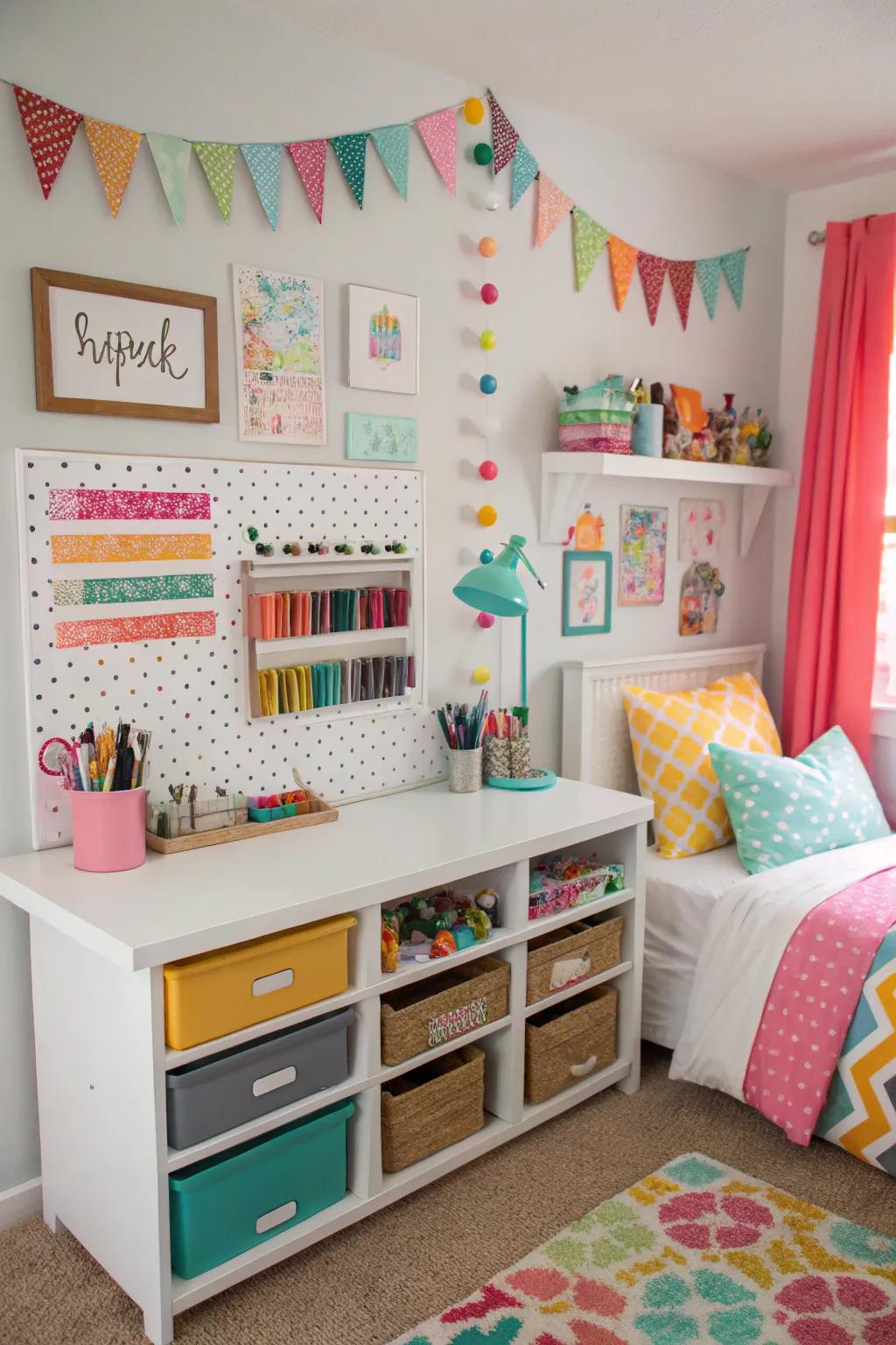 A DIY craft center encourages artistic endeavors and creativity.