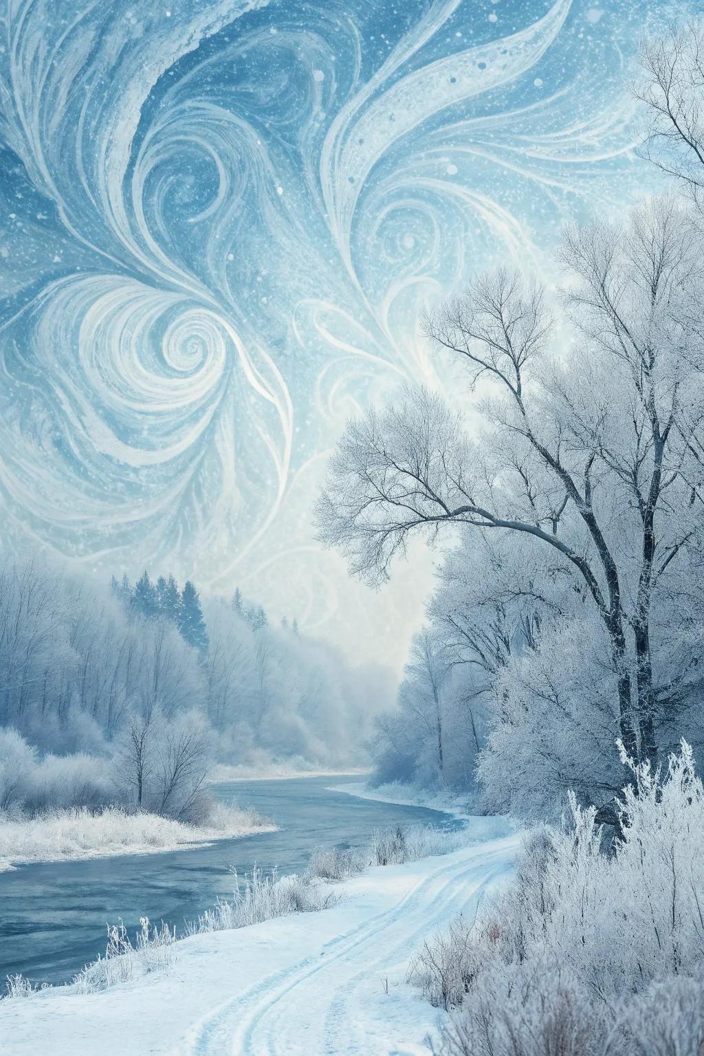 An abstract watercolor with winter themes.