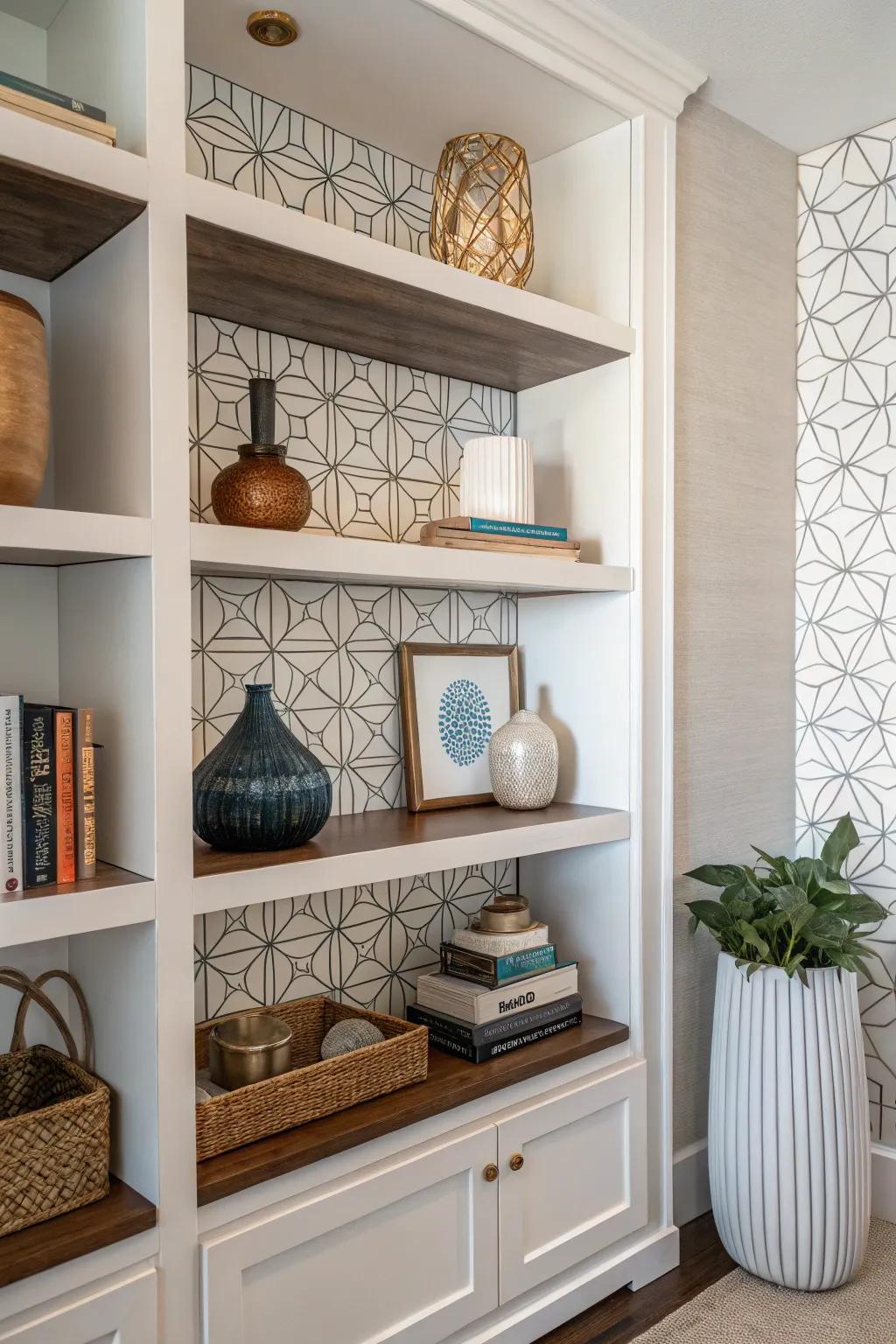 Fashion a statement with geometric shelving in your alcove.