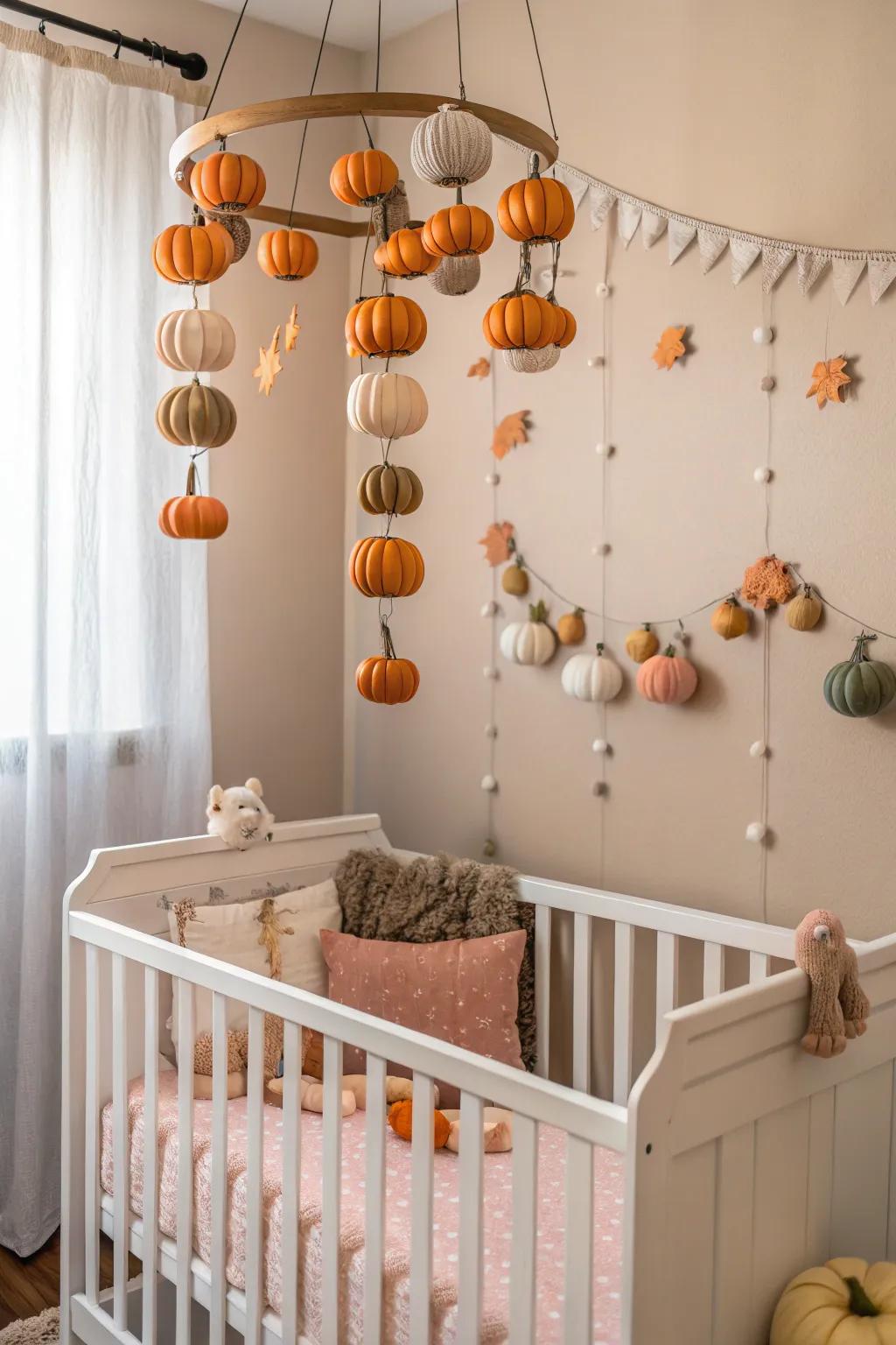 Skyward gourds engender a whimsical nursery ambiance.