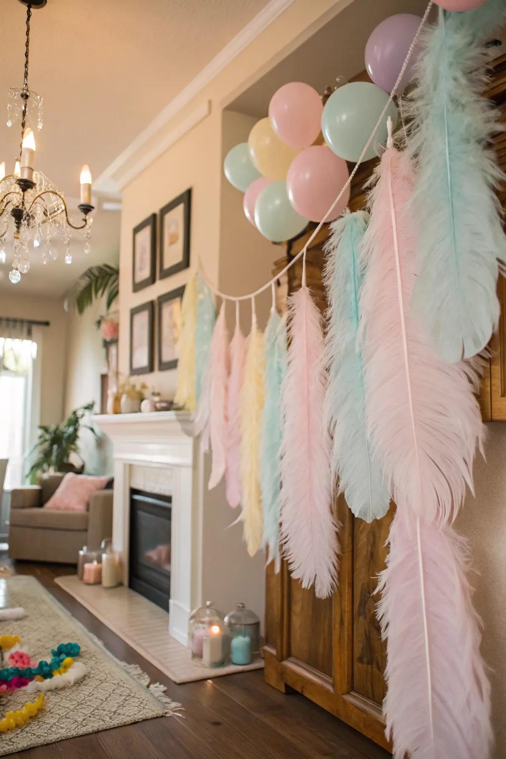 Integrate a whimsical impression through delicate plumes.