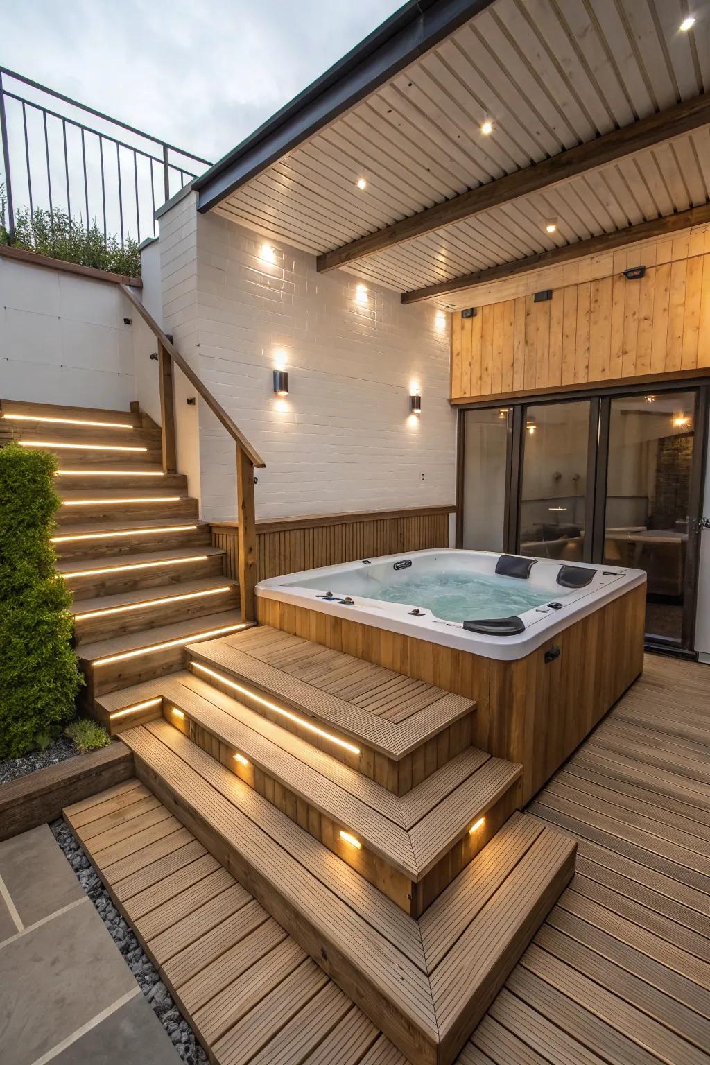 Varied elevations contribute dimension and intrigue to your spa expanse.