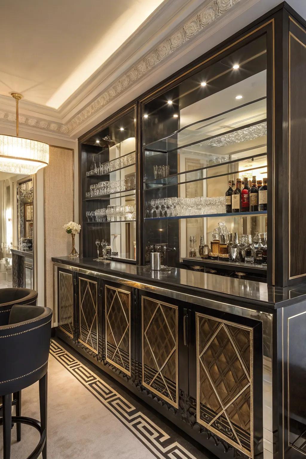 Imitation Art Deco introduces lasting elegance to your bar.