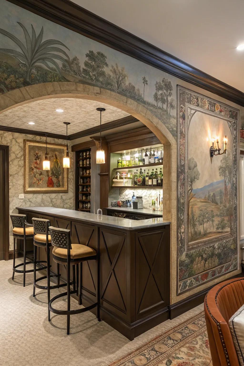 Your bar panels are transformed into a creative canvas by artistic murals.