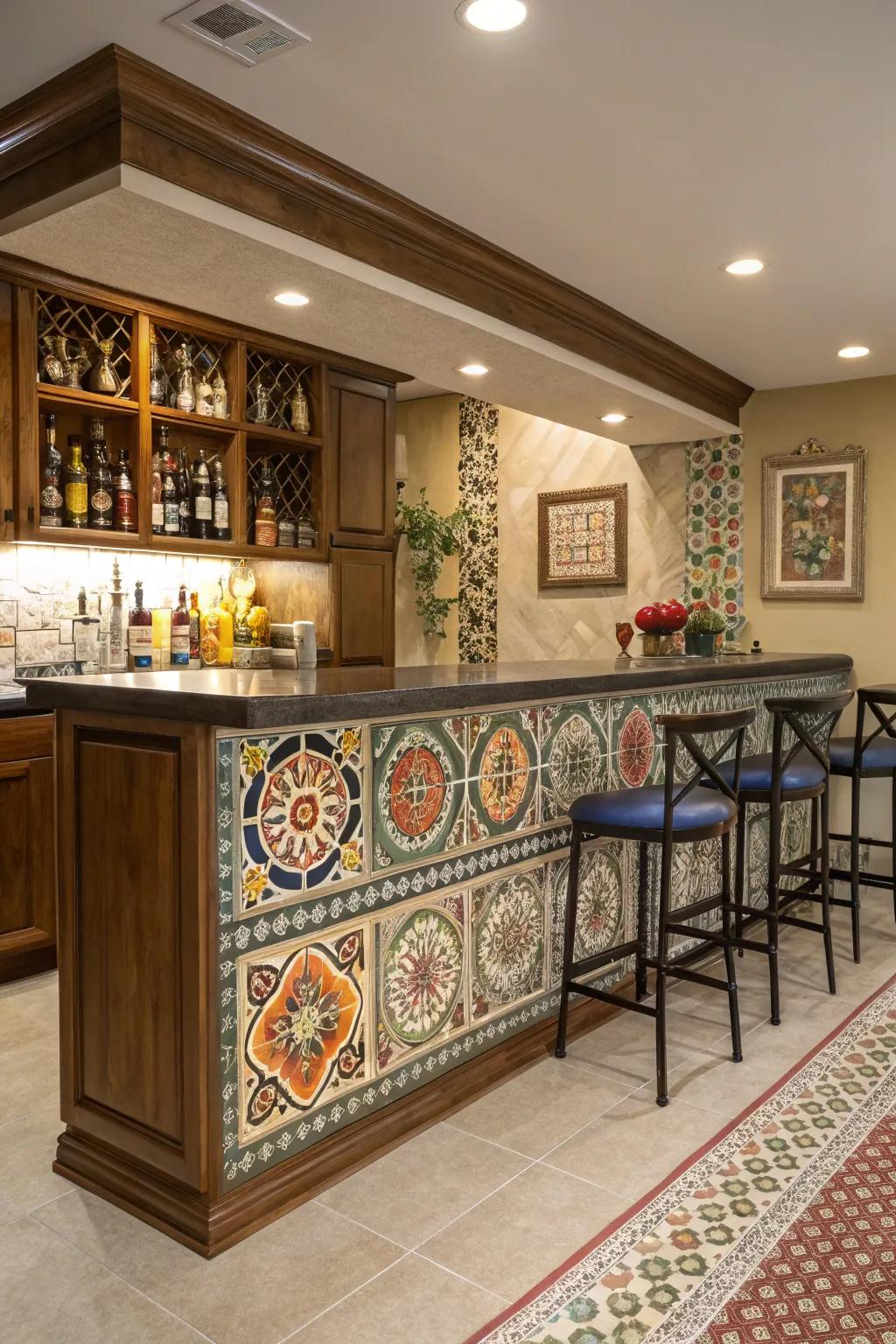 A tile backing infuses texture and design into your bar.