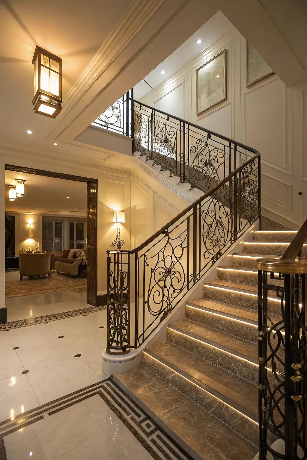 Art Deco balustrades append splendor and sophistication.