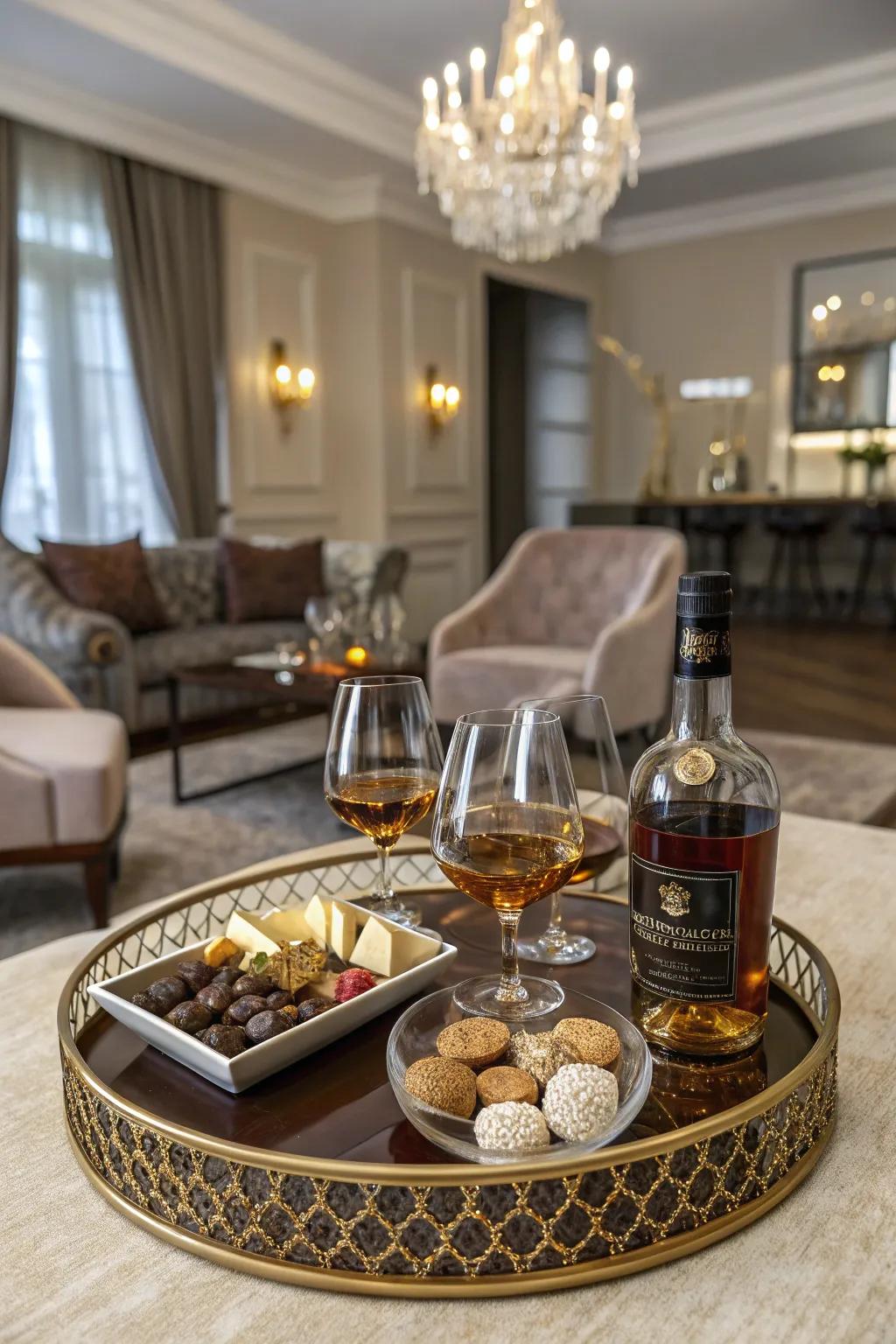 An ornamental platter serves both as a foundation and an enduring component of the parcel.