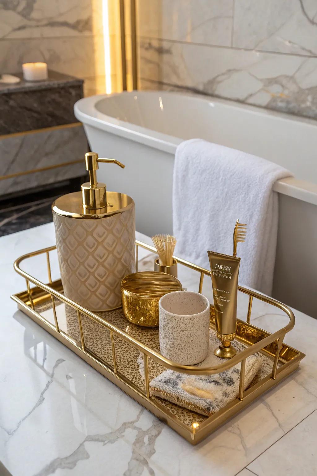 Incorporate a hint of glamour to your bath with a luxurious gilded console.
