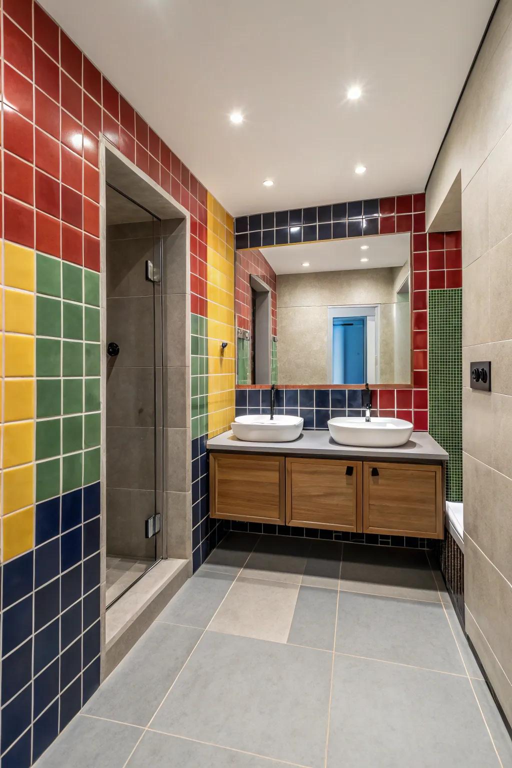 Audacious-hued edgings transmute washrooms through vibrant panache.