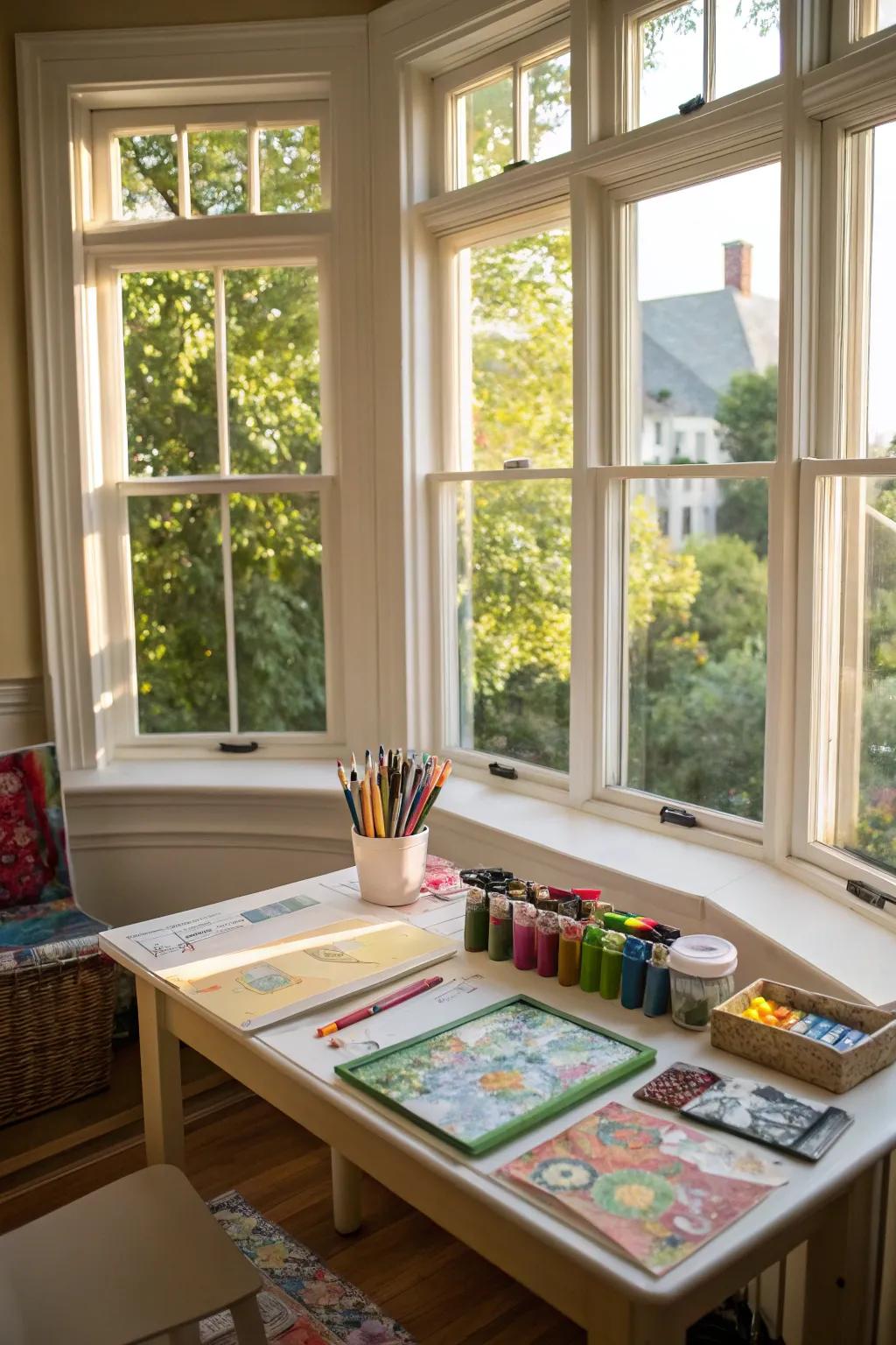 Allow your ingenuity to flourish within a bay window craft station.