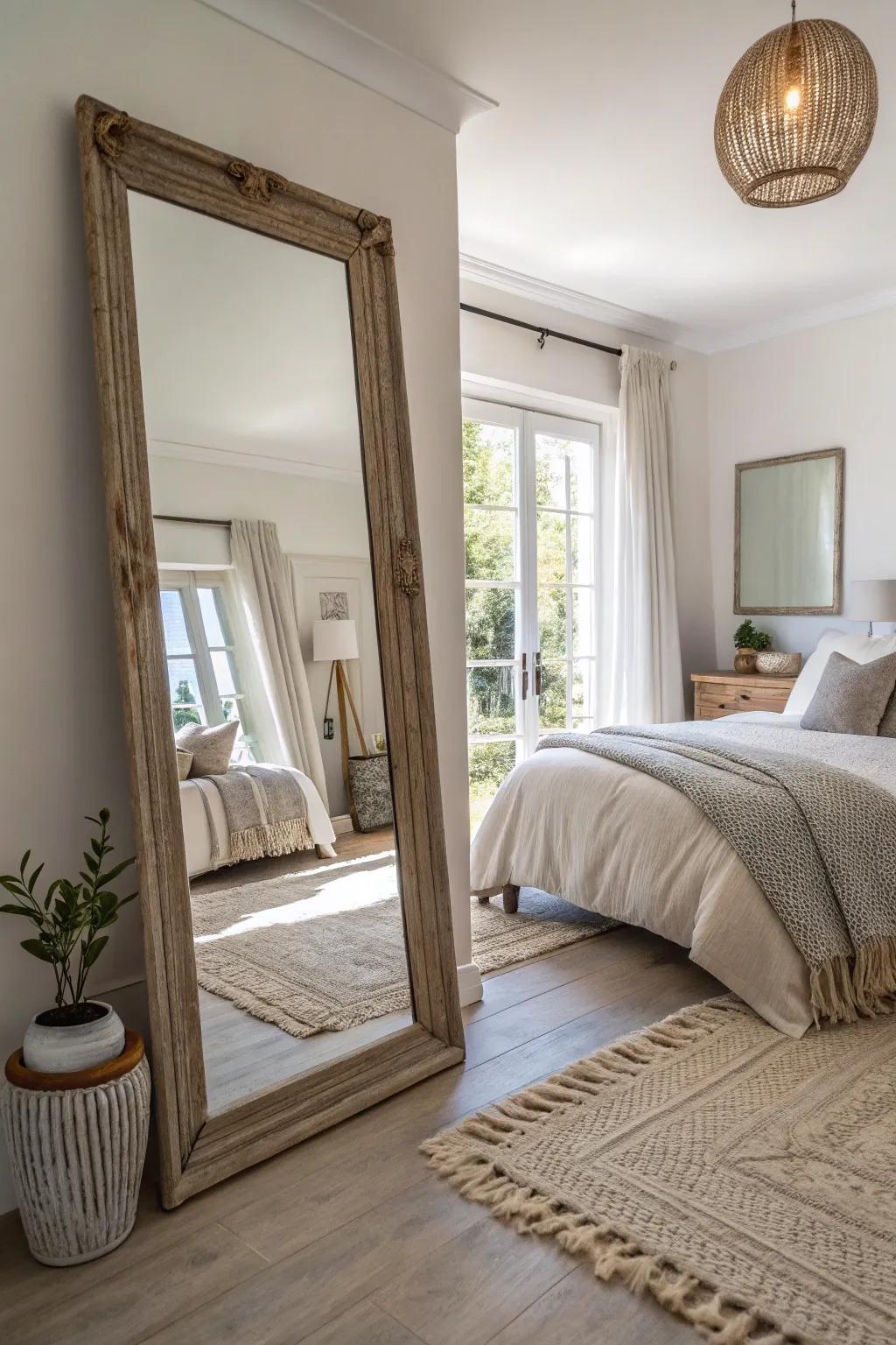 Strategic mirror placement amplifies light and expanse within the slumber chamber.