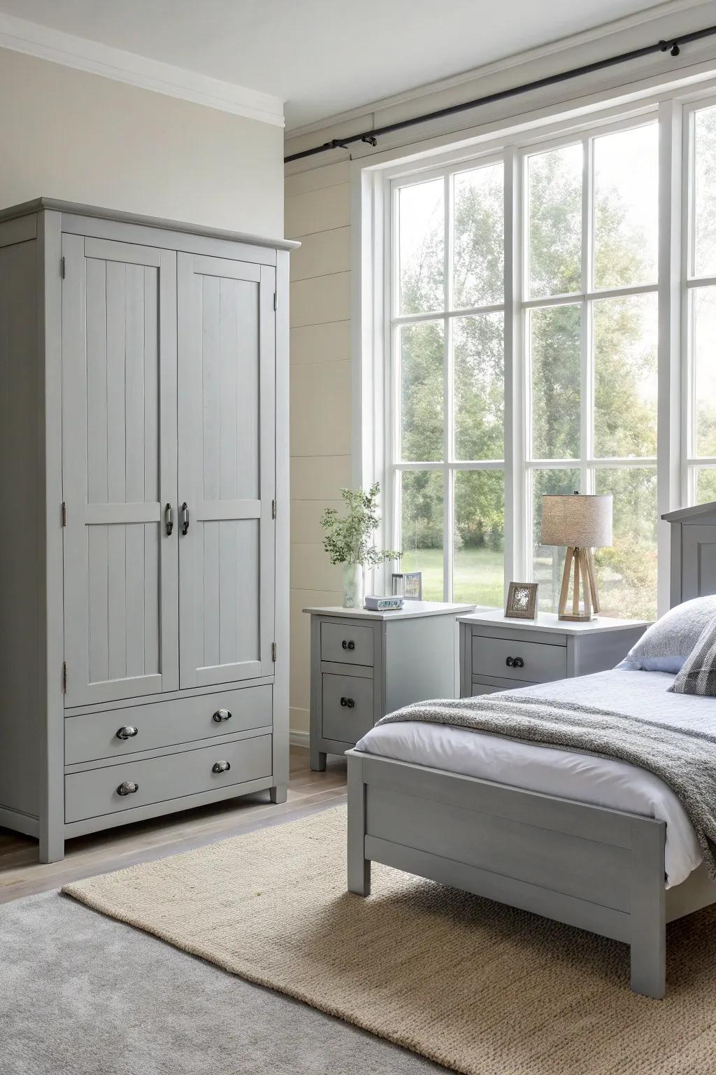 Minimalist vibes with grey furnishings.