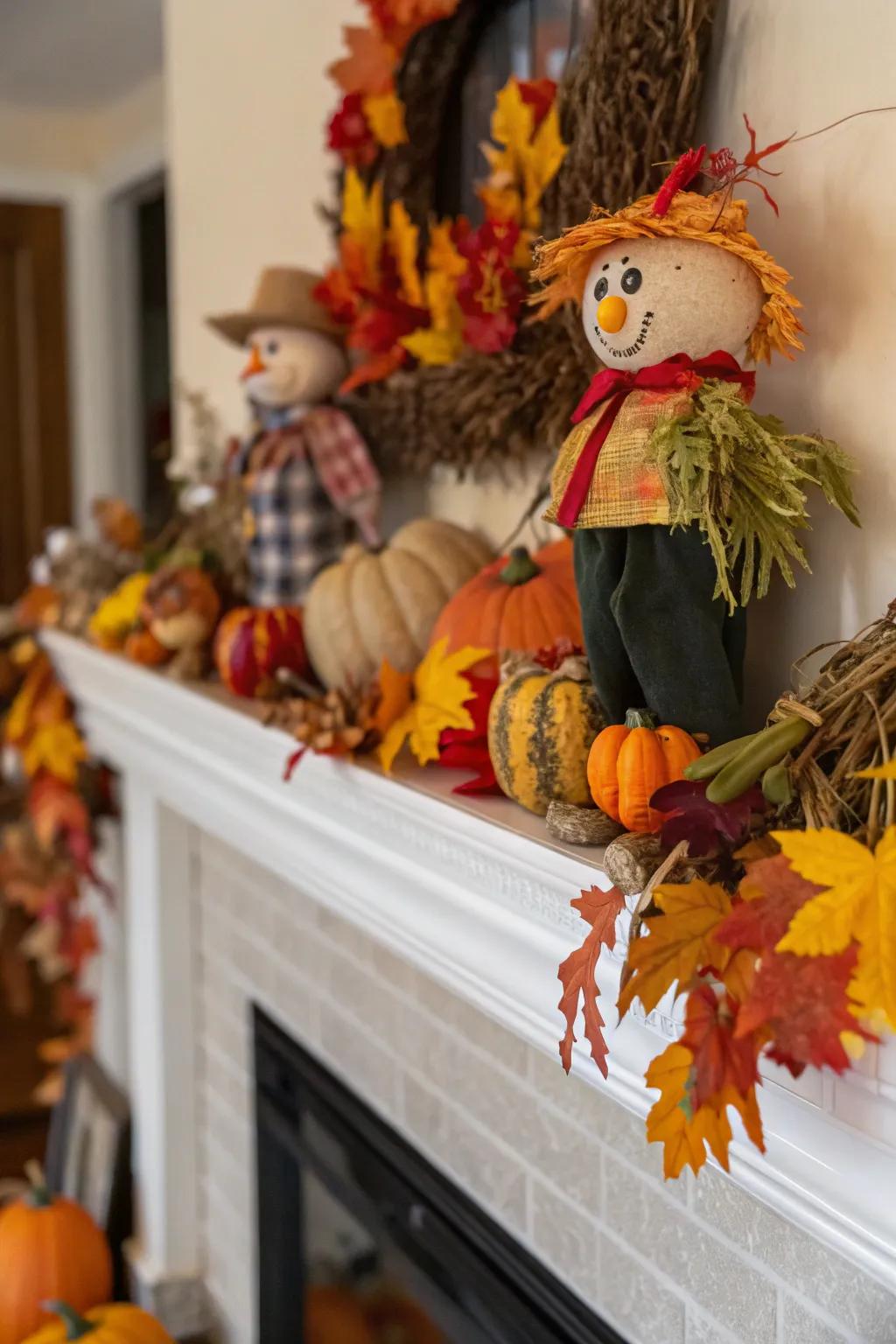 Incorporate a hint of whimsy to your ornamentation through enjoyable scarecrow figurines.