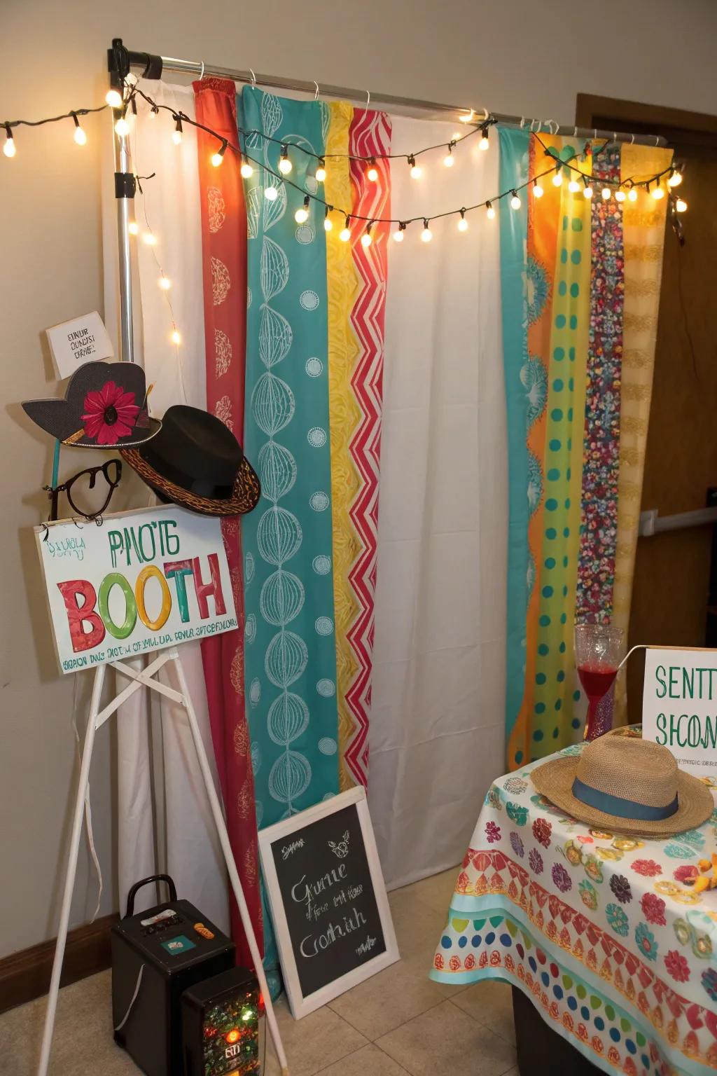 A creative photo booth setup showcases various props and settings.
